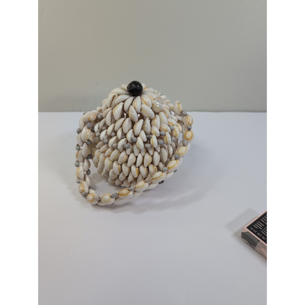 Vintage Cowrie Sea Shell Wire Basket Handle Easter Seashell Nautical Boho Ethnic